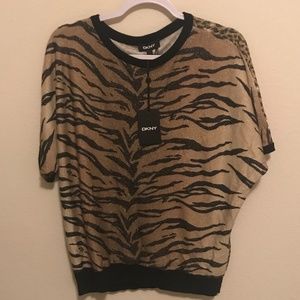 DKNY Sparkly Animal Print Short Sleeve Blouse